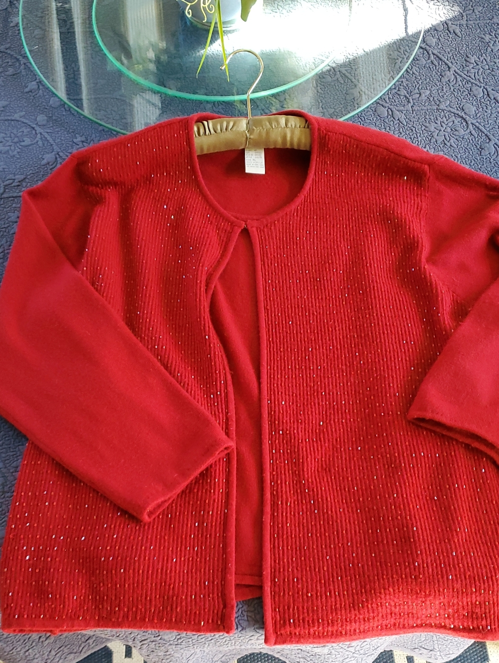 Koret Cranberry Red Sparkle Open-Front Cardigan Christmas Holiday Party